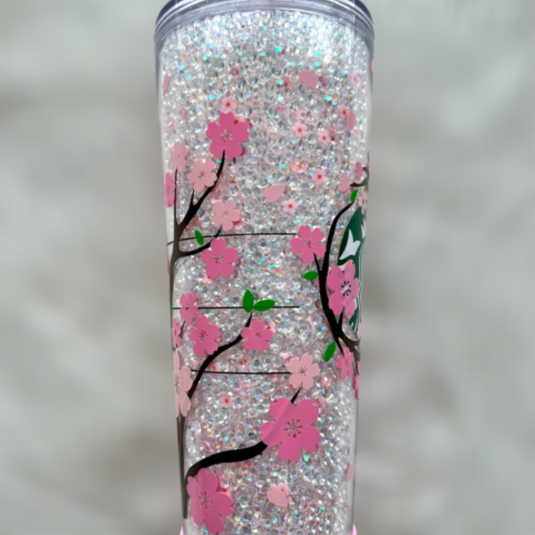 Cherry Blossom Rhinestone Tumbler